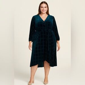 Calvin Klein Velvet Midi Dress with Burnout Plaid Design – Size 18W (NWT)